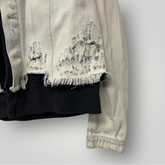 Free People Double Weave Denim Jacket Hooded Distressed Grunge Streetwear Sz M - Picture 6 of 7